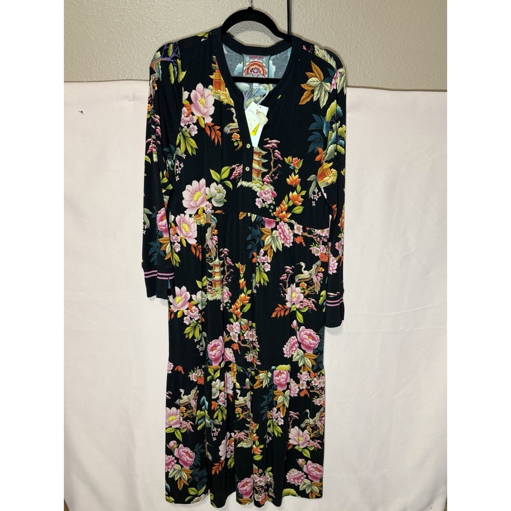 Johnny Was JWLA Biya the Janie Favorite  L/S Tiered Henley Knit Dress Black L